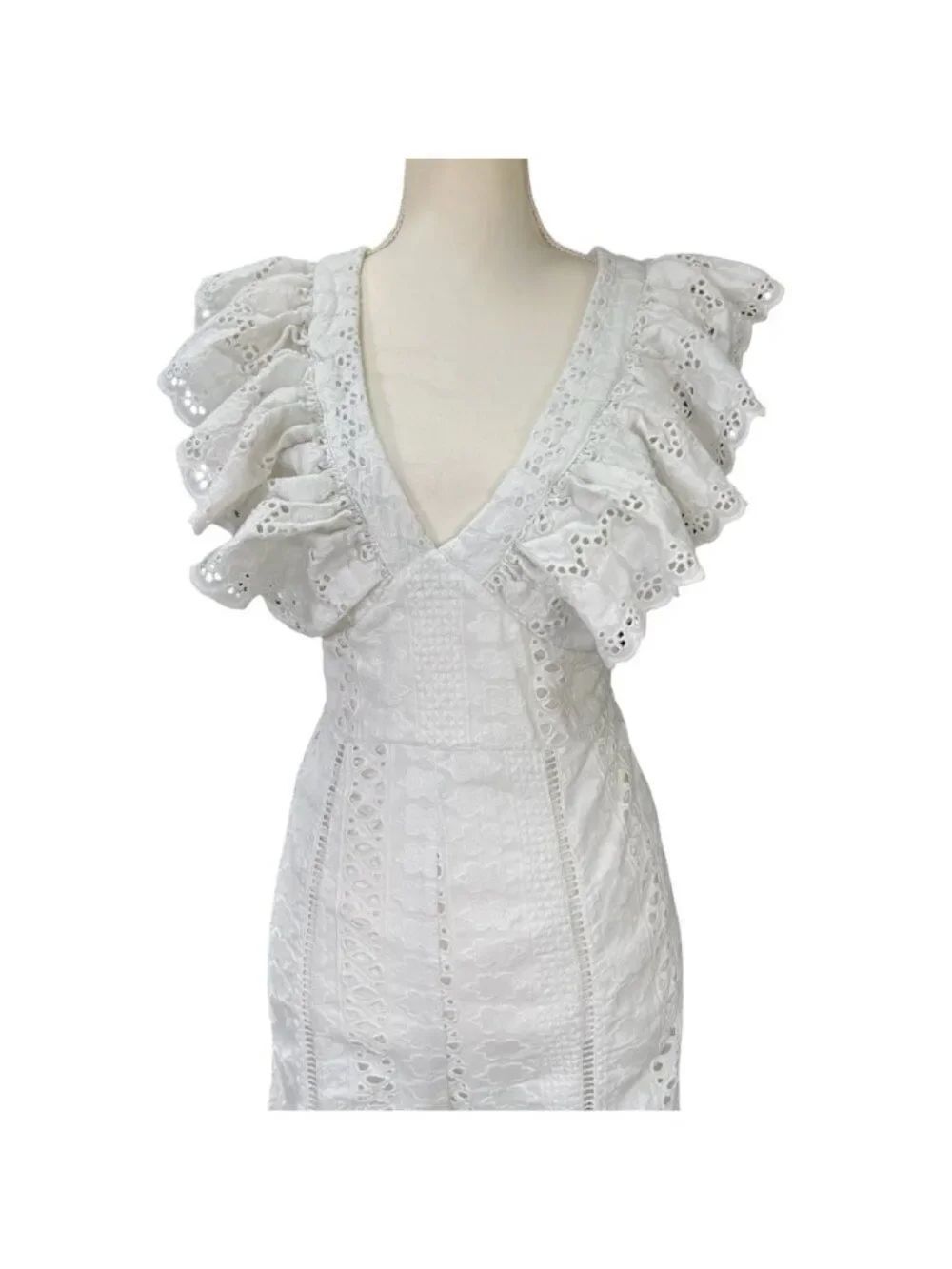 Free People Mikayla White Eyelet Lace Ruffle Jumpsuit Boho Chic Open Back SZ XS - Picture 9 of 13